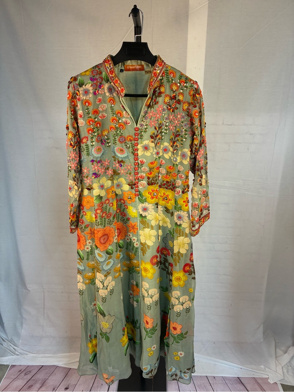Stunning! Pratap Sons Fully Embroidered and Beaded Floral Dress 40